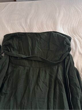 American Eagle Outfitters Dark Olive Strapless Jumpsuit with Tie